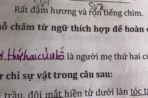 Bài tập điền vào chỗ trống: '... là người mẹ thứ hai của em', học sinh có câu trả lời khiến bố mẹ điếng người