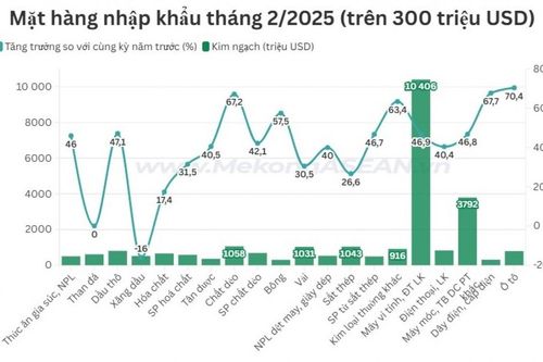 Kim ngạch xuất nhập khẩu tháng 2 hơn 63,7 tỷ USD, tăng 32% yoy