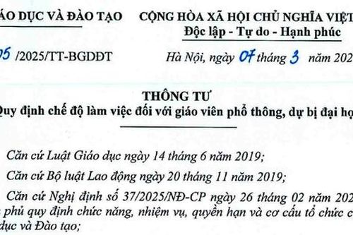 Toàn văn Thông tư 05/2025/TT-BGDĐT: Chế độ làm việc của giáo viên phổ thông, dự bị đại học