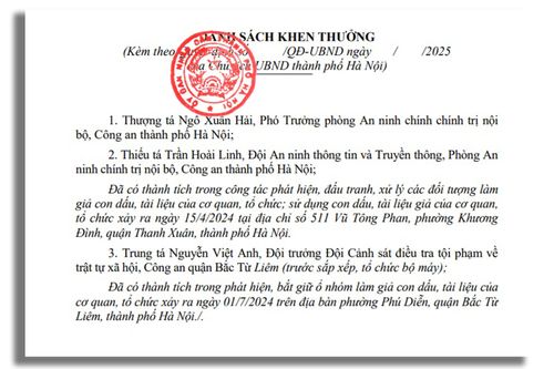 Chủ tịch UBND TP Hà Nội tặng bằng khen 3 cá nhân thuộc Công an Thủ đô
