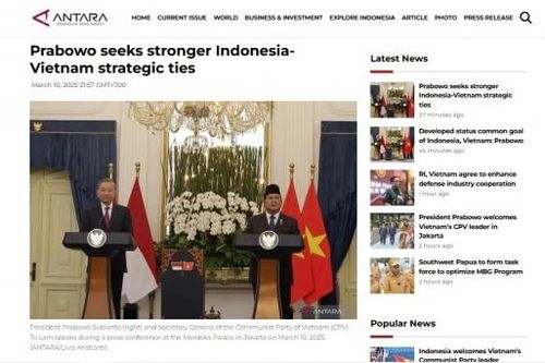 Truyền thông Indonesia đưa tin nổi bật về việc nâng cấp quan hệ lên Đối tác chiến lược toàn diện với Việt Nam