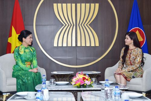 Phu nhân Ngô Phương Ly gặp bà Rany Khem, Phu nhân Tổng Thư ký ASEAN, thúc đẩy giao lưu phụ nữ ASEAN