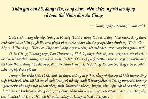 Thư của Bí thư Tỉnh ủy An Giang Lê Hồng Quang