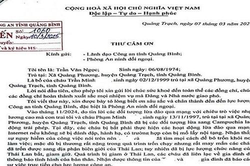 Giúp con thoát khỏi nhóm lừa đảo 'việc nhẹ lương cao', người cha viết thư cảm ơn công an