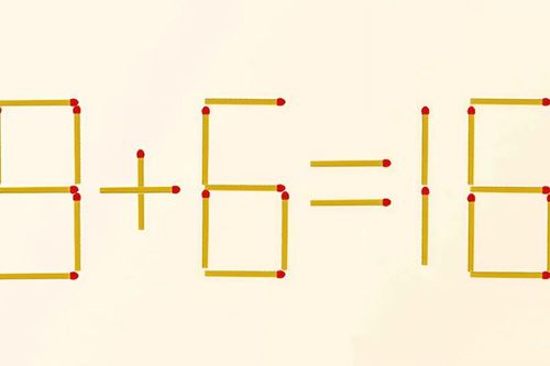Di chuyển que diêm để phép tính 9 + 6 = 16 từ sai thành đúng