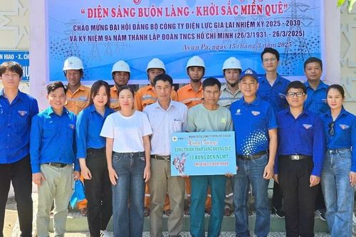 Đoàn cơ sở Công ty Điện lực Gia Lai tặng công trình 'Thắp sáng đường quê' tại xã Chư Băh