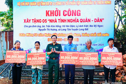Bộ CHQS tỉnh Bà Rịa-Vũng Tàu khởi công xây dựng 5 căn 'Nhà tình nghĩa quân dân'