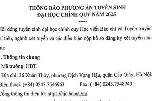 Học viện Báo chí và Tuyên truyền (AJC): Chỉ tiêu tuyển sinh 2025