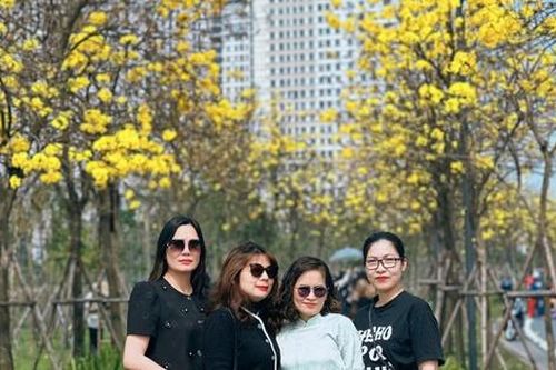 Hội chị em, bạn dì xúng xính áo màu, đua nhau đi chụp ảnh hoa phong linh rực rỡ