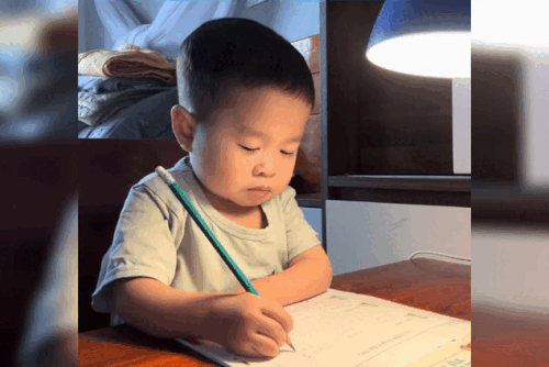 Chuyện xúc động về em bé học bài thần thái 'ngầu' như giáo sư chấm thi