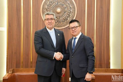 Tổng Biên tập Báo Nhân Dân Lê Quốc Minh tiếp Đại sứ Iran Ali Akbar Nazari