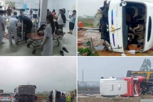 Xe chở giáo viên và học sinh gặp nạn ở đường cao tốc Diễn Châu - Bãi Vọt