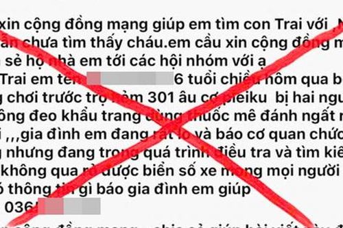 Xuất hiện tin giả 'bé trai 6 tuổi bị đánh thuốc mê rồi bắt cóc'