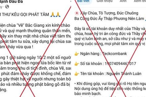 '13 Hạnh Đầu Đà' kêu gọi phát tâm tu sửa chùa Làng Vẽ sau vụ cháy là giả mạo