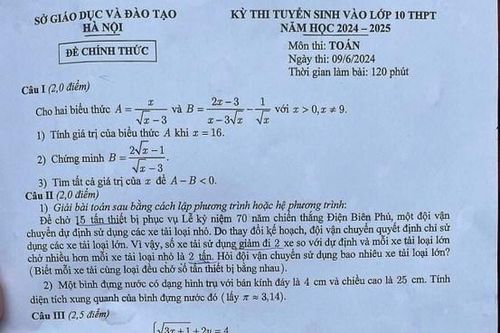 Đề thi, lời giải môn Toán thi lớp 10 của Hà Nội