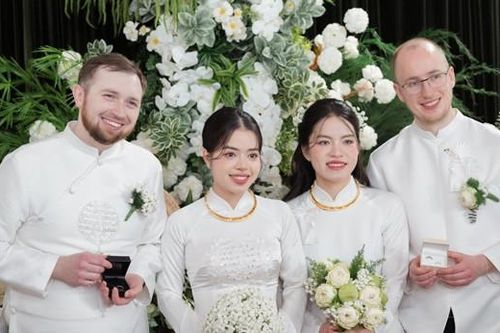 2 chị em ruột cưới cùng ngày, bố mẹ cùng lúc đón 2 chàng rể ngoại quốc