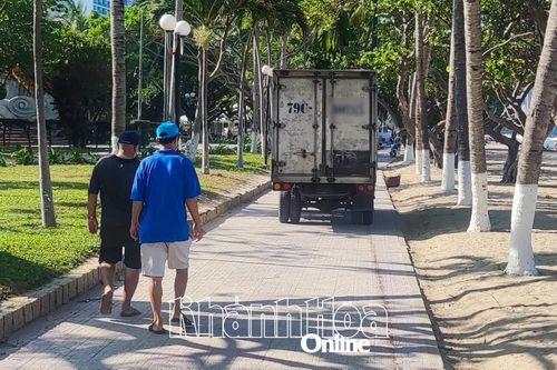 Nha Trang: Tài xế bị lập biên bản vì điều khiển xe tải vào lối đi bộ trong công viên