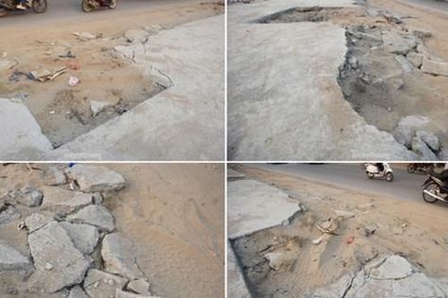 Hà Nội: Vỉa hè đường Tam Trinh mới đổ bê tông đã bị vỡ nát