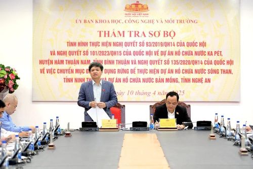 Thường trực Ủy ban Khoa học, Công nghệ và Môi trường thẩm tra sơ bộ tình hình thực hiện ba dự án hồ chứa nước