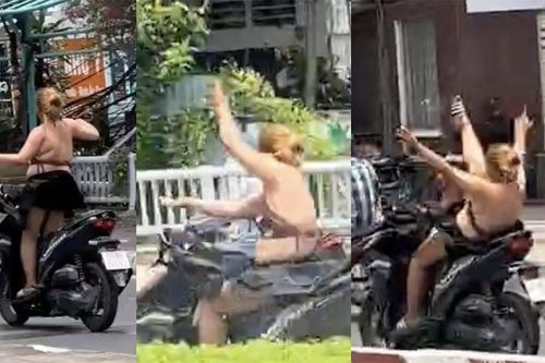 Clip cô gái mặc áo yếm, lái xe như diễn xiếc trên đường phố TPHCM