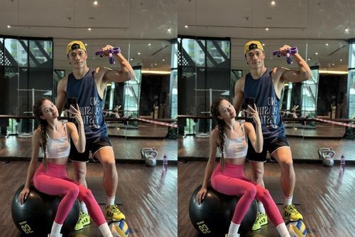 Bùi Tiến Dũng và vợ mẫu tây khoe visual cực phẩm tại phòng gym
