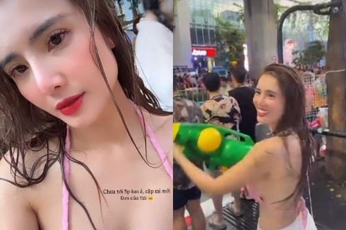 Em gái Công Vinh diện váy ngắn khoe sắc trên đường phố Thái Lan