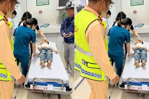 CSGT dùng xe chuyên dụng để mở đường, đưa cháu bé đến bệnh viện cấp cứu kịp thời