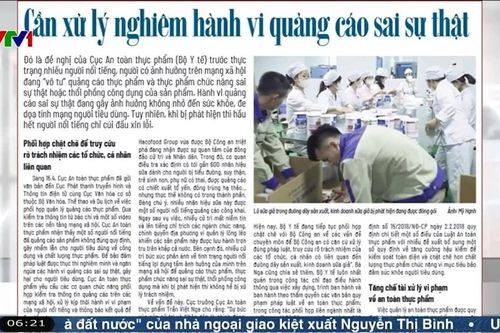 Điểm báo VTV1: Cần xử lý nghiêm hành vi quảng cáo sai sự thật