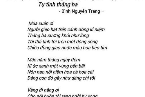 'Tự tình tháng ba' của Bình Nguyên Trang vào đề thi Ngữ văn