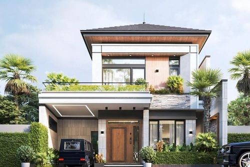 Mẫu nhà 2 tầng có gara ô tô hiện đại năm 2025