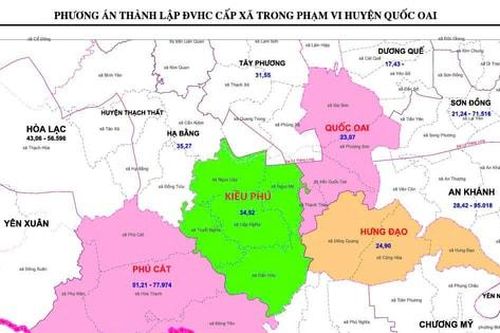Quốc Oai dự kiến còn 4 xã: Quốc Oai, Kiều Phú, Phú Cát và Hưng Đạo