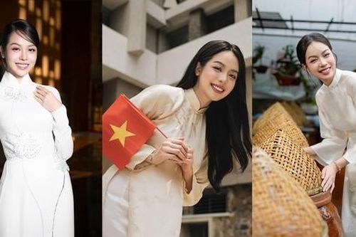 Vẫn là áo dài trắng nhưng Hoa hậu Thanh Thủy luôn thêm một chi tiết tinh tế