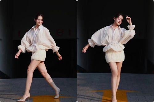 Thùy Anh 'đốt mắt' fan với váy ngắn khoe chân dài trên phố