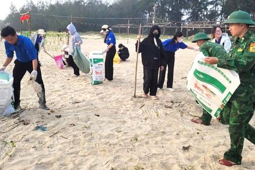 Thanh niên thị xã Phong Điền ra quân dọn dẹp bờ biển