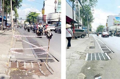 Hố ga bể nắp trên đường Phạm Văn Thuận đã được sửa