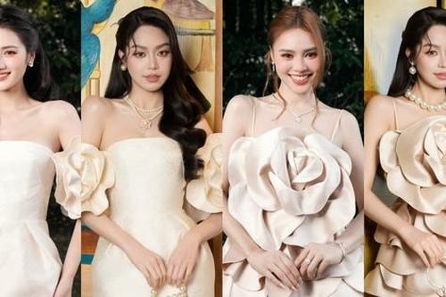 Mặc cùng thiết kế với Hoa hậu Thanh Thủy, Lan Ngọc và Ý Nhi mỗi người một vẻ
