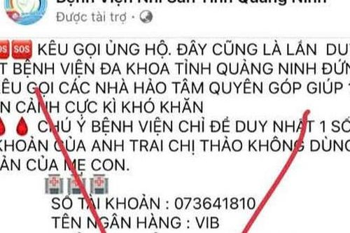 Cảnh giác trang fanpage BV Sản Nhi Quảng Ninh giả, kêu gọi chuyển tiền ủng hộ