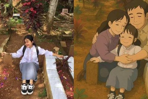 Bé gái ra nghĩa trang chụp ảnh với mộ bố mẹ và sau đó 'đưa cho AI', kết quả cuối cùng ai cũng bật khóc