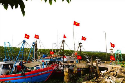 Cờ Tổ quốc rực sắc đỏ điểm tô các tuyến đường miền biển Nghệ An