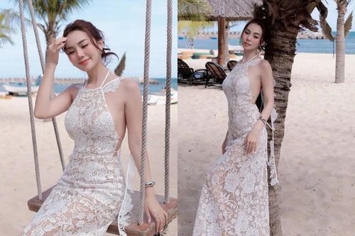 Nàng 'TikToker triệu view' diện váy ren xuyên thấu khoe dáng trên biển