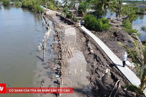Cà Mau: Gần 100m bờ kè và lộ bê tông bị sụt lún, sạt lở xuống sông