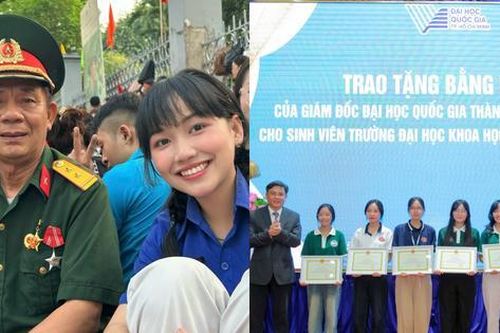 Các nữ sinh trường Nhân văn nhận bằng khen vì mời cựu chiến binh cùng xem diễu binh