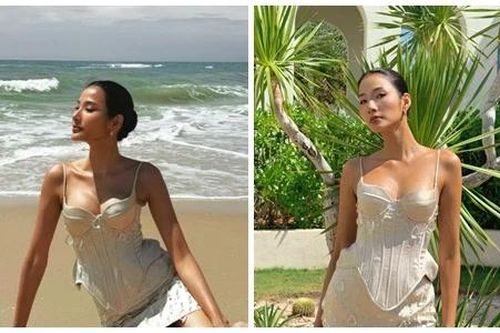 Á hậu Hoàng Thùy khoe làn da nâu bóng, vóc dáng gợi cảm