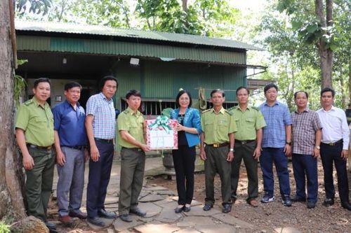 Phó chủ tịch UBND tỉnh Nguyễn Thị Hoàng đến thăm, tặng quà cho kiểm lâm, nhân viên bảo vệ rừng Vườn quốc gia Cát Tiên