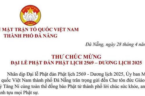 Thư chúc mừng Đại lễ Phật đản Phật lịch 2569 - Dương lịch 2025