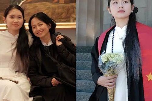 Con gái NSND Trung Anh diện áo dài, quàng khăn lá cờ Tổ quốc trong lễ tốt nghiệp ở Mỹ