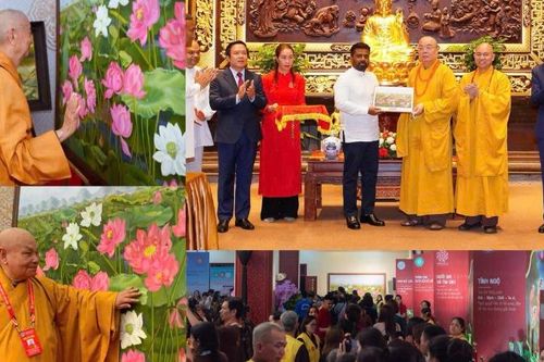 Họa sĩ Kim Đức và bức tranh 'Liên Hoa Tịnh Cảnh' tại Đại lễ Vesak 2025