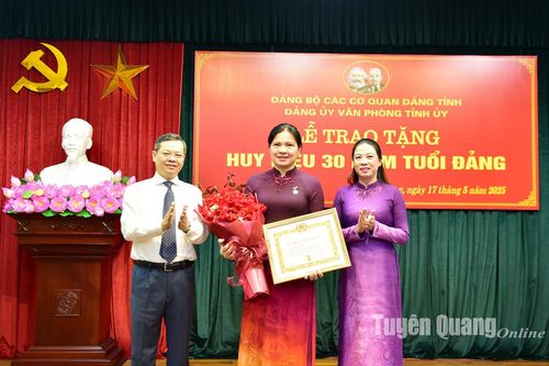 Đồng chí Bí thư Tỉnh ủy Hà Thị Nga đón nhận Huy hiệu 30 năm tuổi Đảng