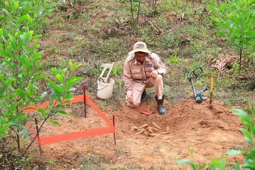 Phát hiện hầm đạn với nhiều vật liệu nổ nằm cách mặt đất 10 cm