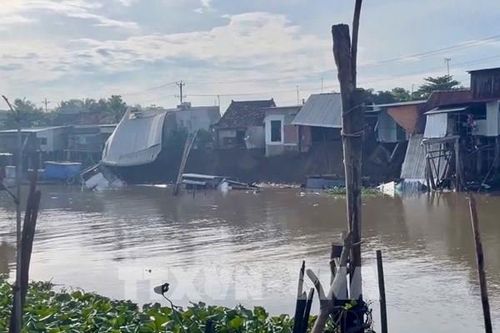 An Giang sạt lở khiến 6 căn nhà rơi xuống rạch ông Chưởng